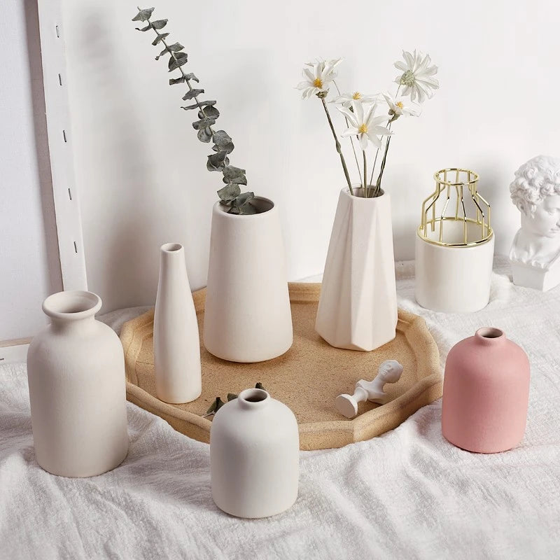 White Ceramic Nordic Vase for Modern Home Decor